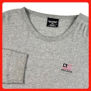Polo Jeans Ralph Lauren Thermal Shirt Men's XL Gray Cotton Waffle Knit Flag Logo